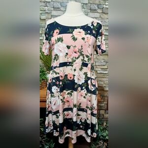 Nina Leonard Blue Sundress Short Sleeve Crew‎ Neck Mini